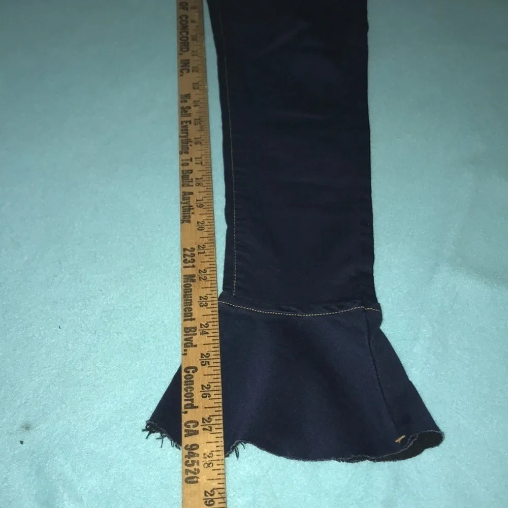 PARISIAN stretchy bell bottom ruffle jeans raw hem dark blue size 10 - Image 6
