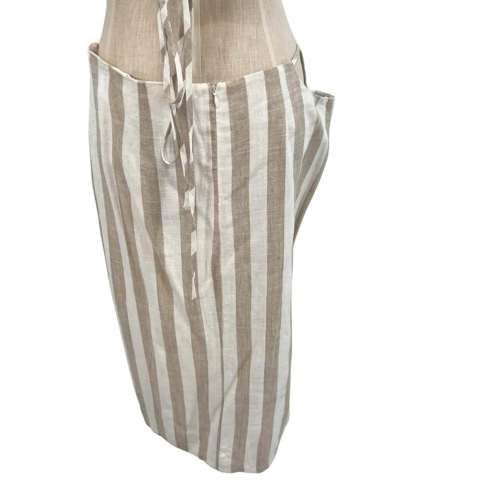 Lioness Fazio Skirt Set Tee Shirt Pinstripe Neutral Linen Nude White Size Medium - Image 10