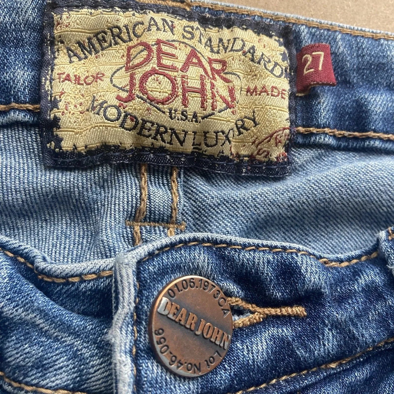 Dear John Bootcut Jeans Womens 27 Blue Playback Straight Leg  Distressed 27x28 - Image 7