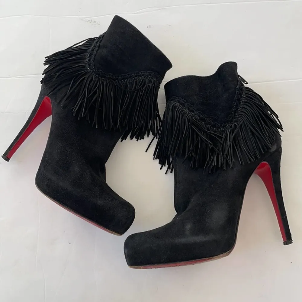 Christian Louboutin Black Suede leather Ron Fringe ankle booties 39 - Image 2