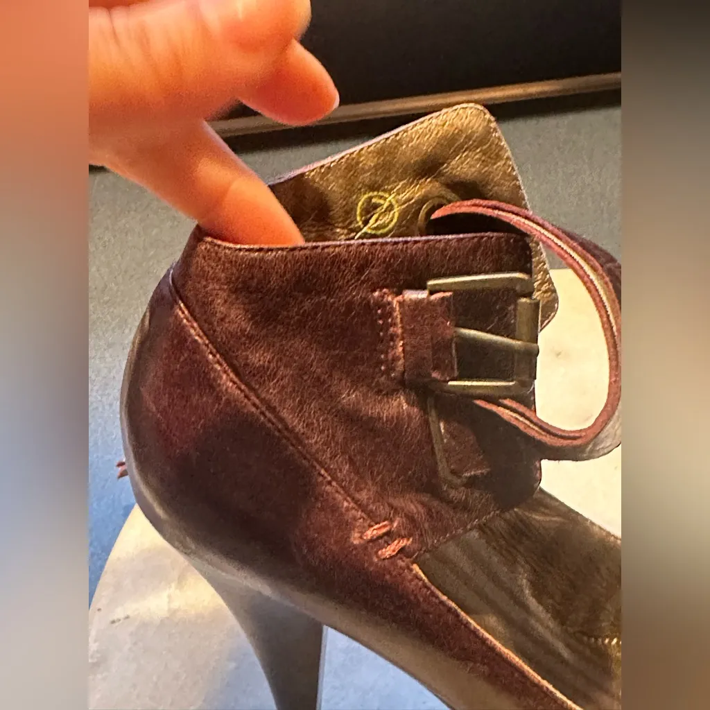 Anthropologie+Farylrobin Leather Burgundy Mary Jane Ankle Cuff 3.5 Heels Sz 7. Brown - Image 7