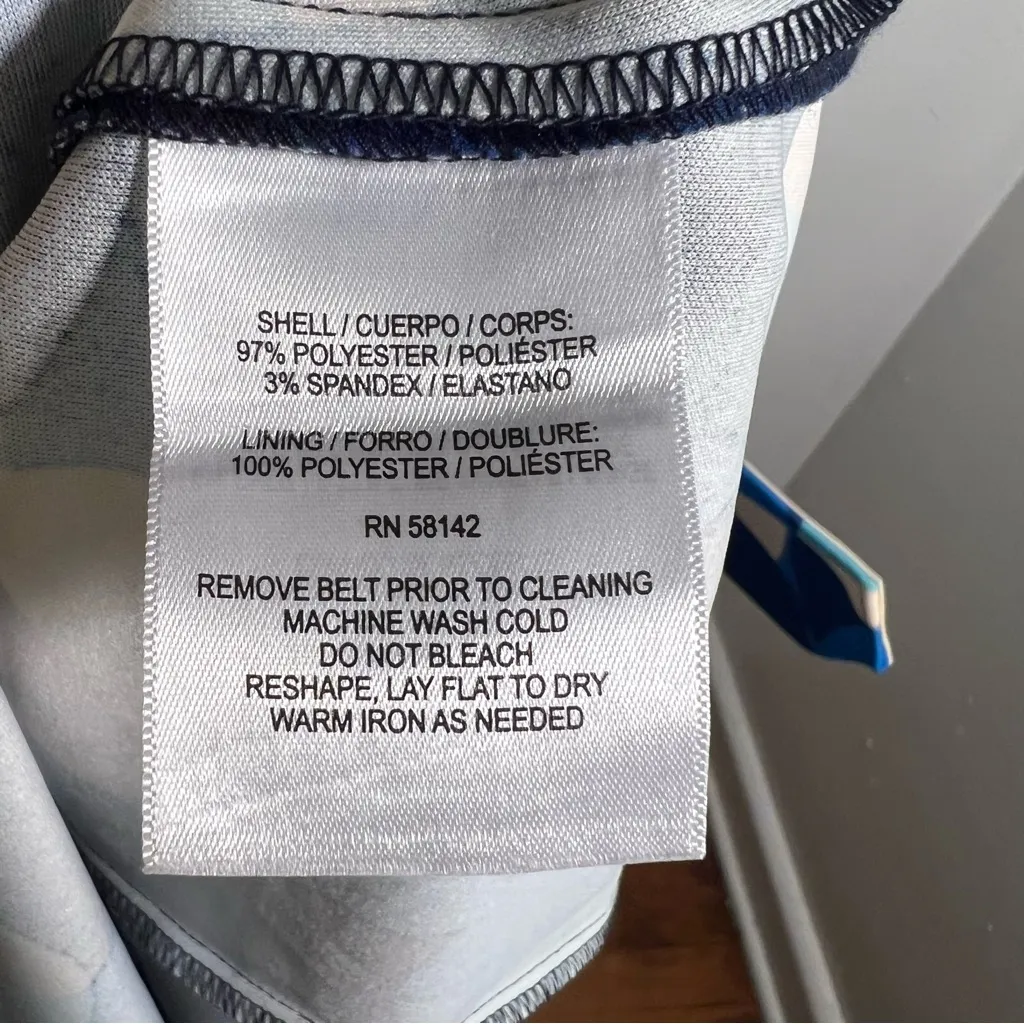 London Times Sleeveless Fluted Sheath Dress with Belt Blue Polka Dots 12 - Image 12