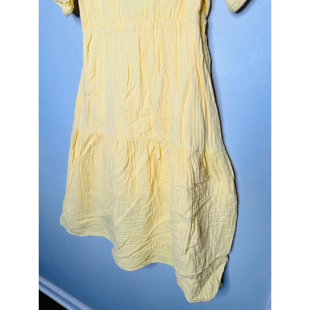 LOVE WHIT Yellow 100% Cotton Crewneck Short Sleeve Tie Back Dress Size Medium - Image 5