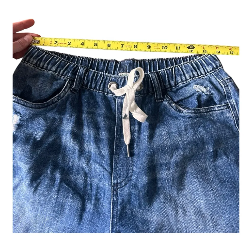 Aerie distressed drawstring elastic waist pull on denim joggers Size Medium - Image 12
