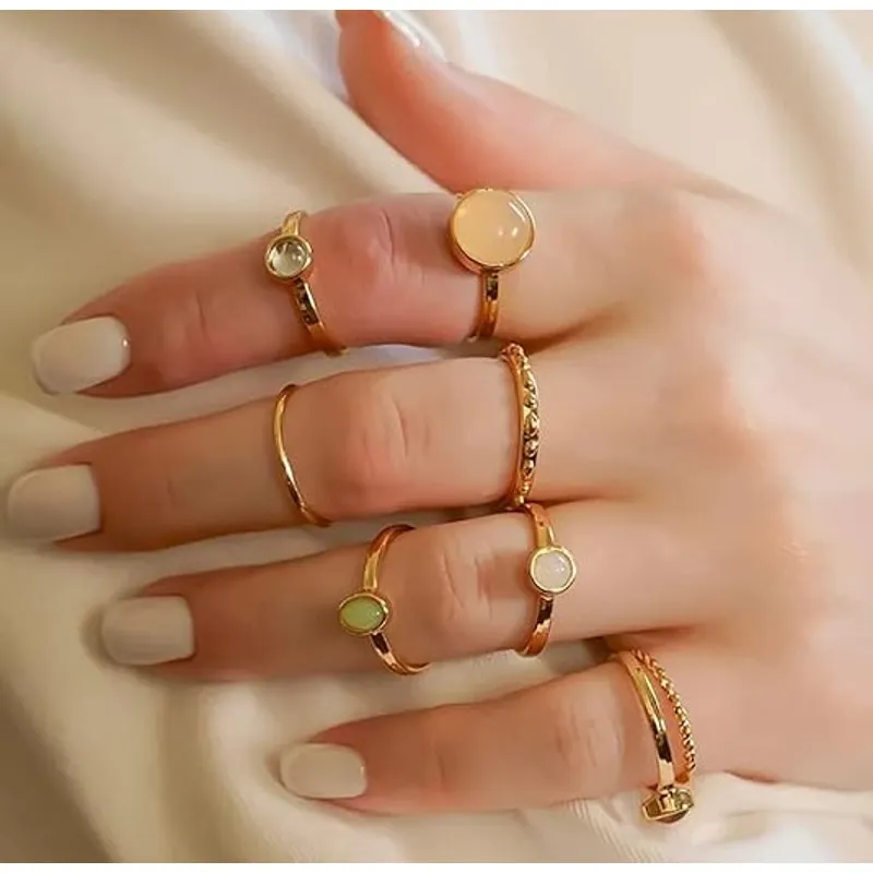 7pcs Silver Star Moon Knuckle Vintage Stackable Midi Finger Rings Set - Image 3