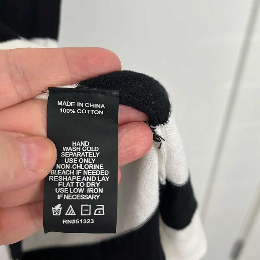 Vince Camuto XS Black, White Stripe 3/4 Sleeve Drawstring Waist Sweater Dress - Image 6