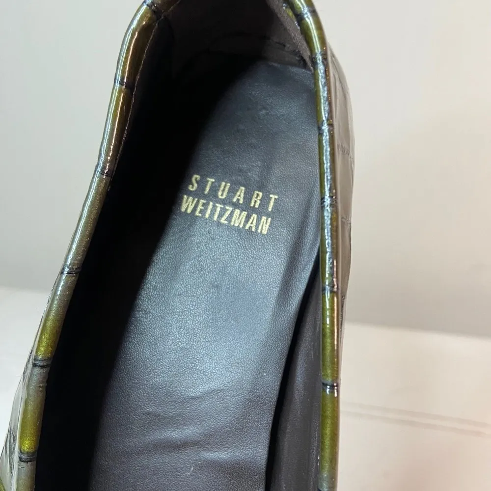 Stuart Weitzman Green Croc Embossed Loafer Driving Shoes Size 7 - Image 11