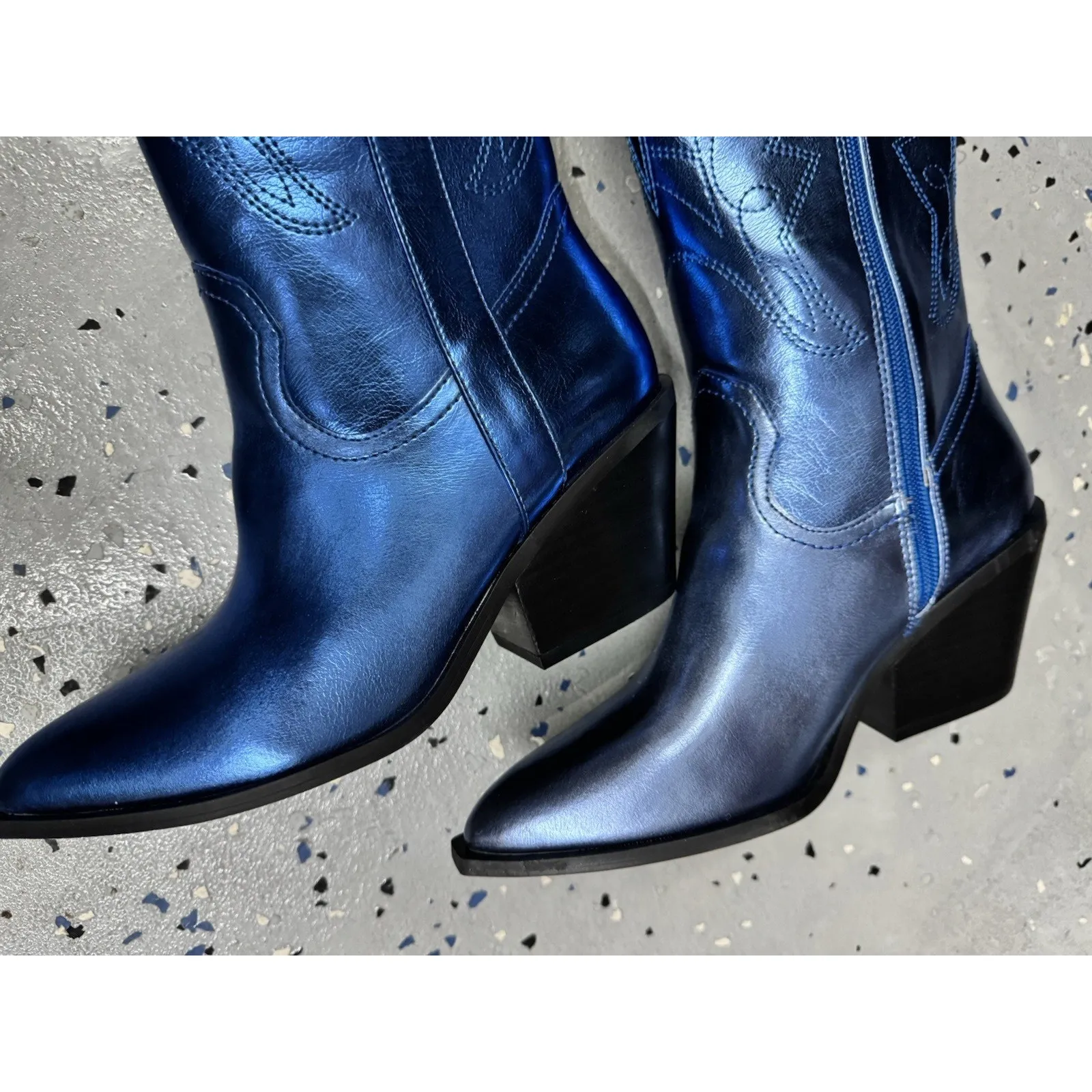 Corkys Hey Girl Blue Metallic Howdy Cowgirl Mid Calf Boots Womens Size 7 Western - Image 8