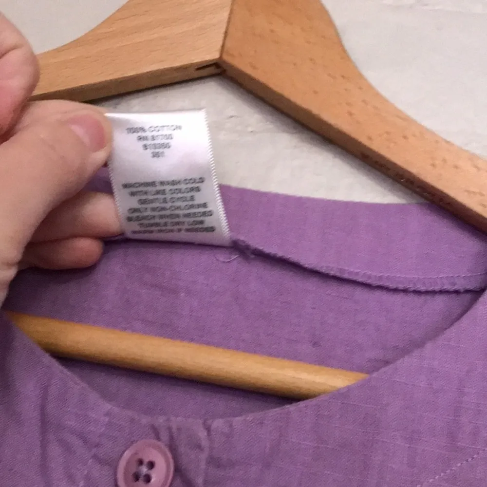 Blair S 100% Cotton Purple Spring Short Sleeve Button Up Boxy Shirt Blouse - Image 3