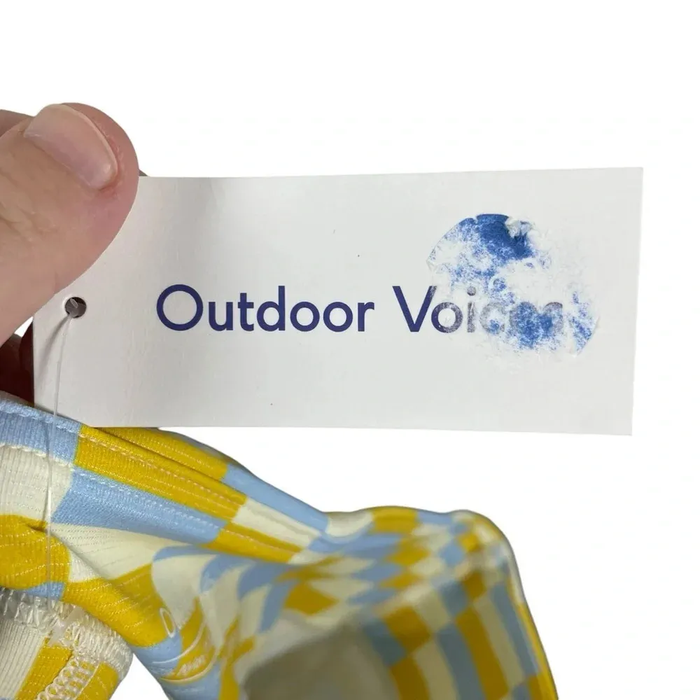 NWT Outdoor Voices TechSweat 3.5'’ Checkered Bike Shorts in Blue/Yellow Size XS - Image 7