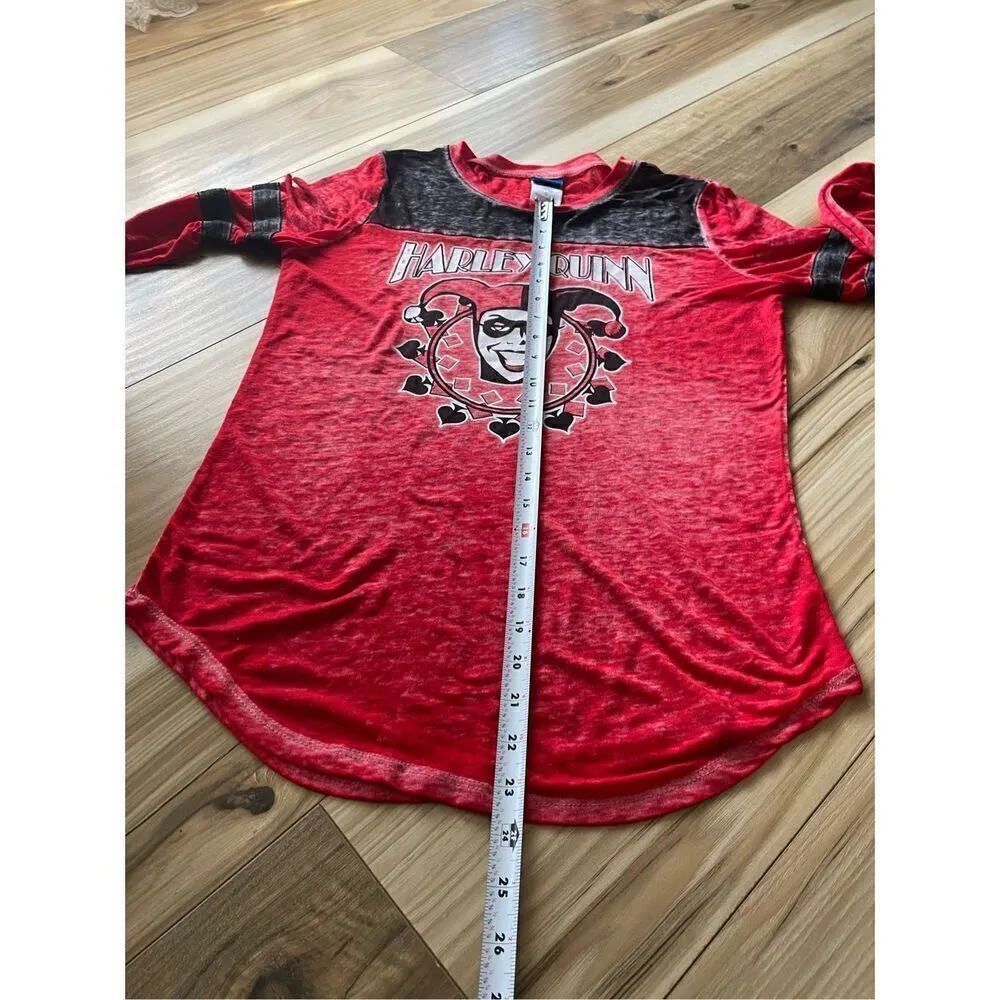 Batman Harley Quinn Women’s Red Black Long Sleeve Shirt Sz M Size M - Image 5