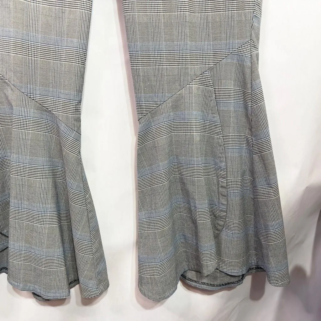 Elloquii Plus Size 18 Pants Bell Bottom Flare Ruffle Checkered Plaid Gray 1693 - Image 5