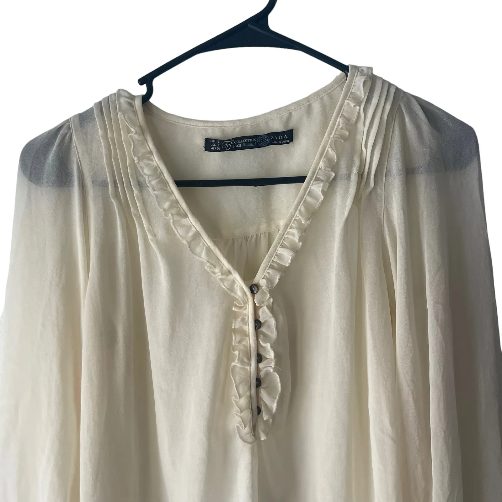 Zara Frf‎ Collection Small Cream Ruffle Coquette Semi Sheer Babydoll Top Cottage - Image 3