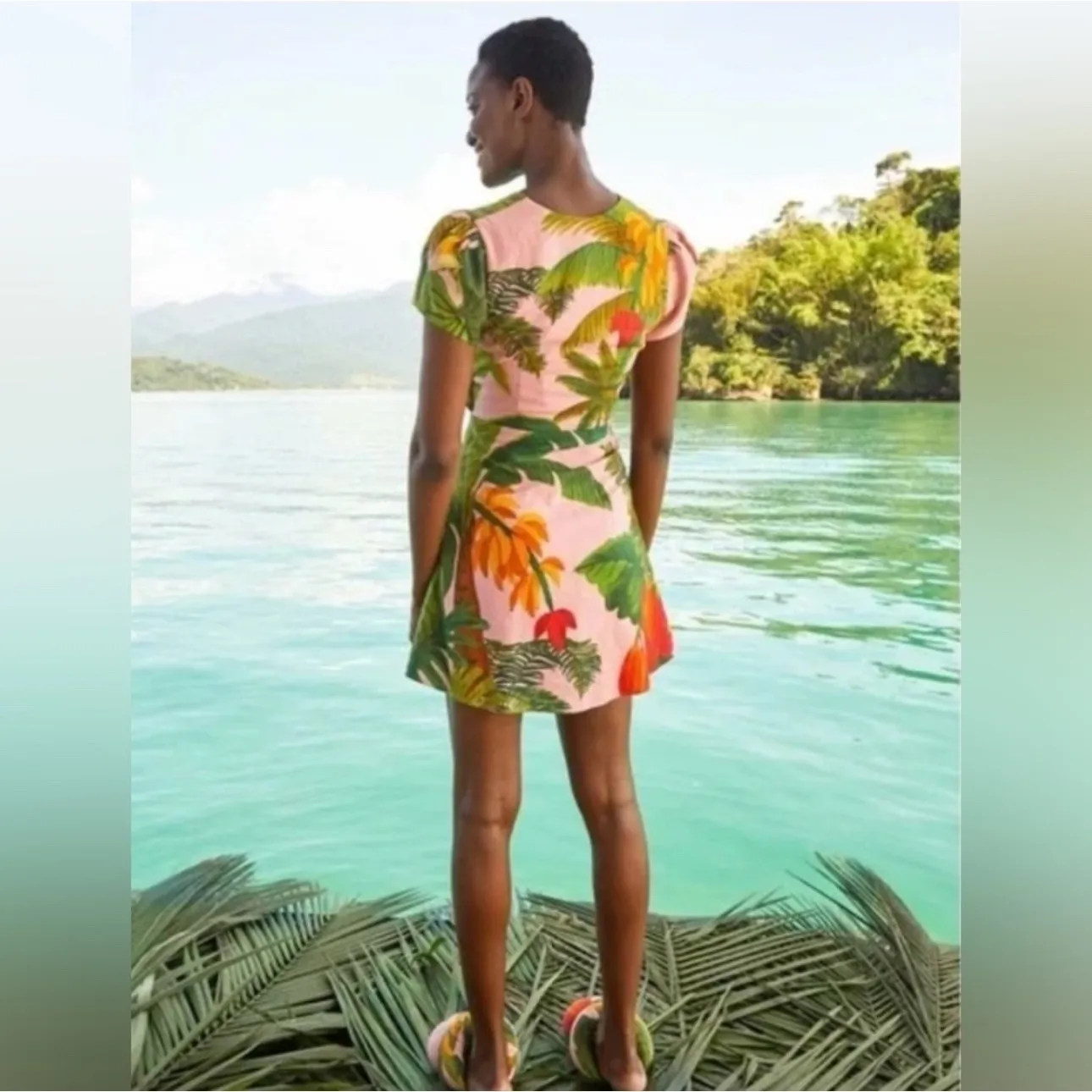 FARM RIO Cocoa Forest Cut-Out Mini Dress Size S Tropical Beachy Vacation - Image 2