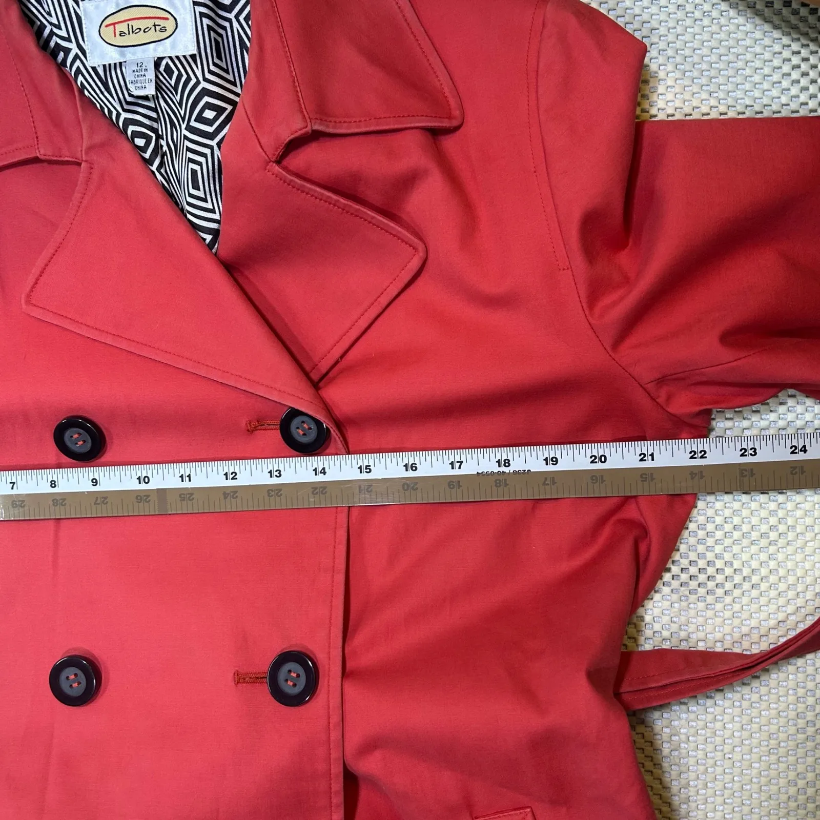 Talbots Red Trench Coat‎ Women's Double Breasted Belted Lightweight Jacket 12 - Image 8