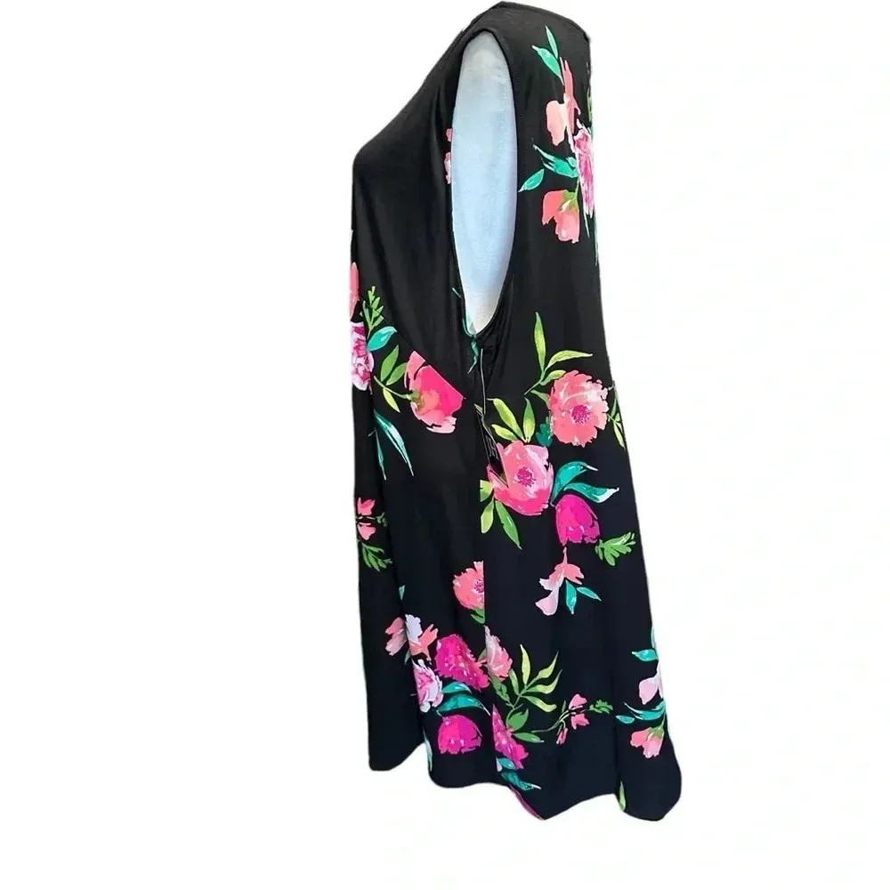 Jessica Howard women's size 16w sleeveless midi black floral dress - Image 3