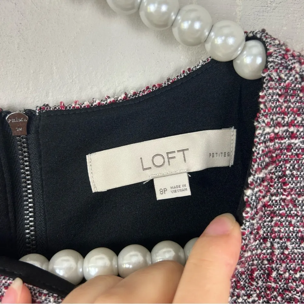 LOFT Mixed Red Boucle Tweed Knit Sleeveless Career Sheath Dress Size 8P - Image 6