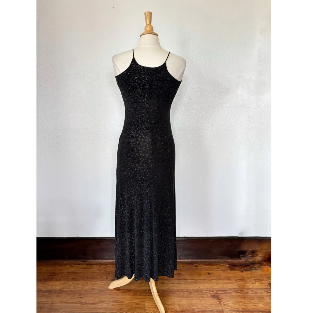 Vintage 1994 Black Metallic Sleeveless Full Length Prom Dress Size 4 - Image 6