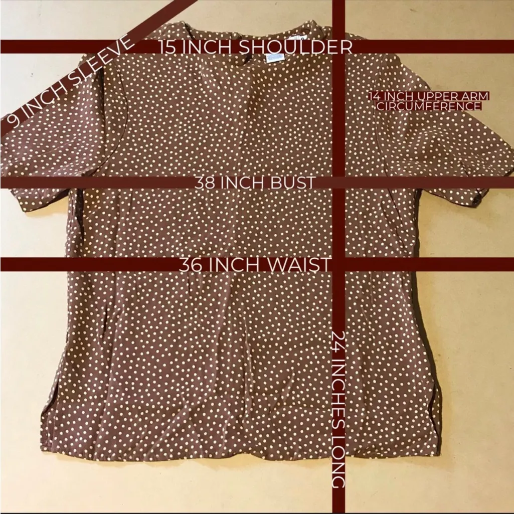 JH COLLECTIBLES VINTAGE 1980'S BROWN & CREAM POLKA-DOT RAYON BLOUSE (10P) - Image 12