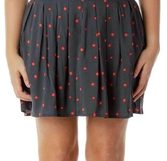 Frenchi Flared Mini Skirt Gray with Red Polka Dots Women's Sz XS - Image 2
