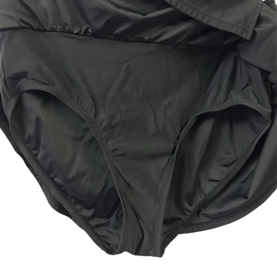 Black High Waist Aqua Green Swim Skirt Skort Front Side Slit Swimsuit Bottom L - Image 3