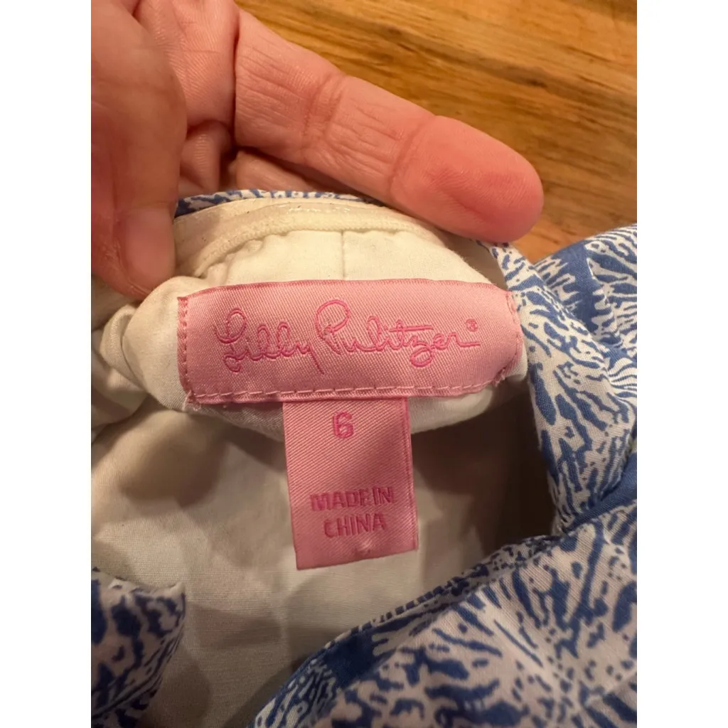 Women's Lilly Pulitzer Strapless Dress Blue Yellow Butterfly Print Size 6 - Image 7