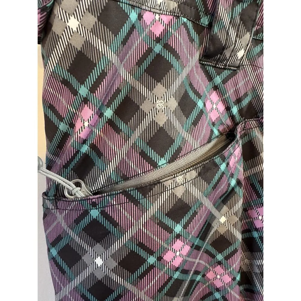 Betty Rides Women's Medium Pink Black Blue Ski Snowboarding Snow Pants Pockets - Image 4