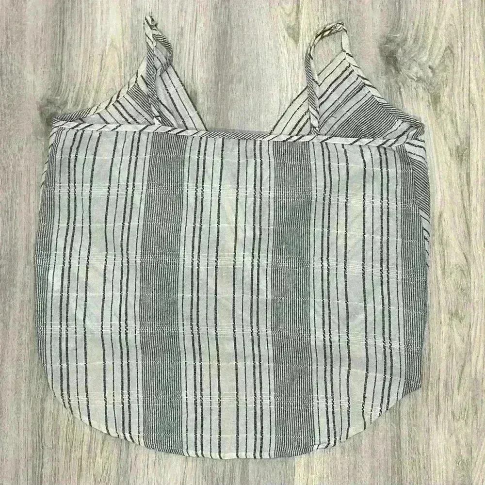 Hayden Gauzy Front Knot Sleeveless Crop Top Neutral Cotton Stripe Shirt Size L - Image 5