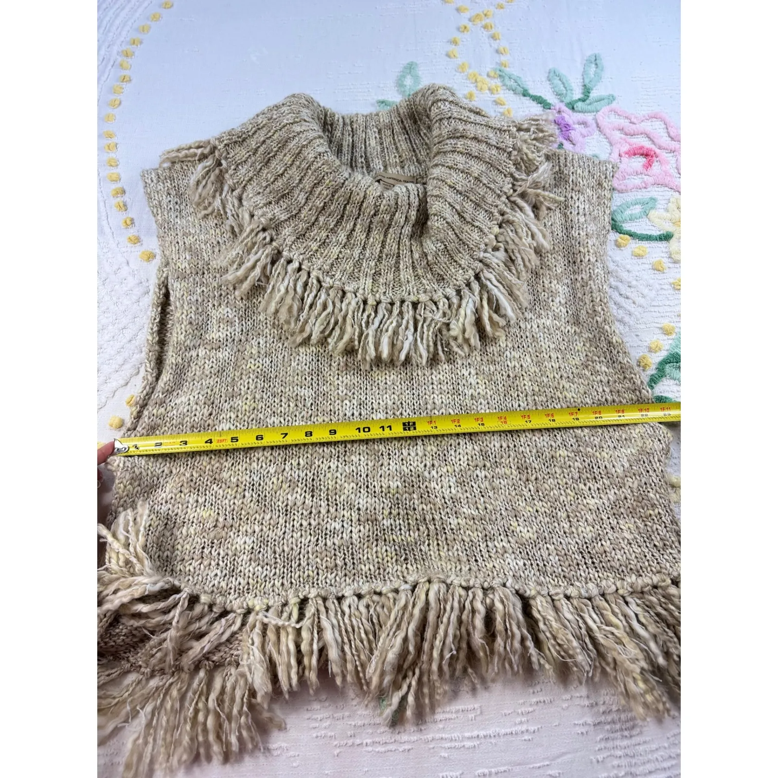 Vintage America Jeans‎ Fringe Kni Sleeveless Top Collared Vest Boho Chic L Tan Size L - Image 6