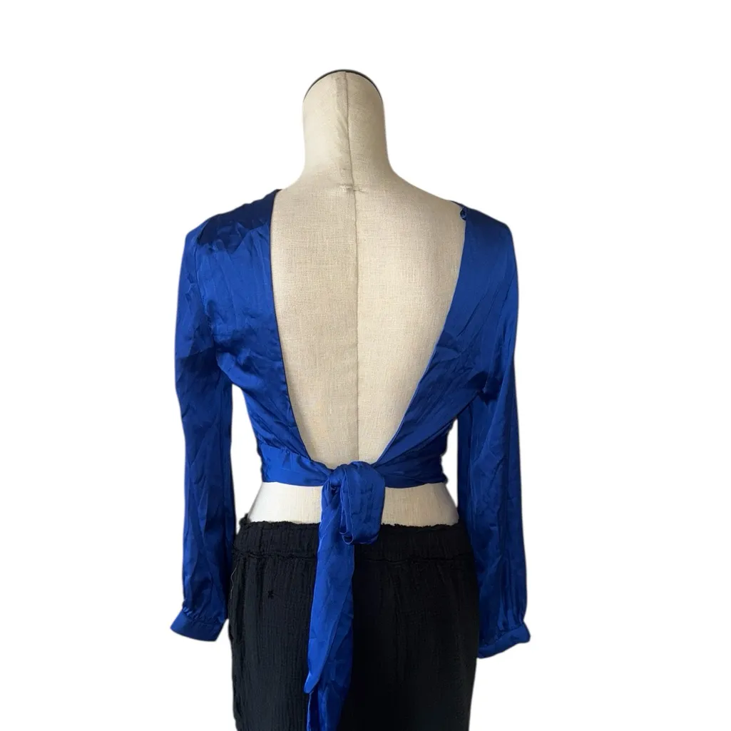 NWOT ZARA OPEN BACK SATIN EFFECT BLOGGERS FAVE ROYAL BLUE CROP TOP - Image 5