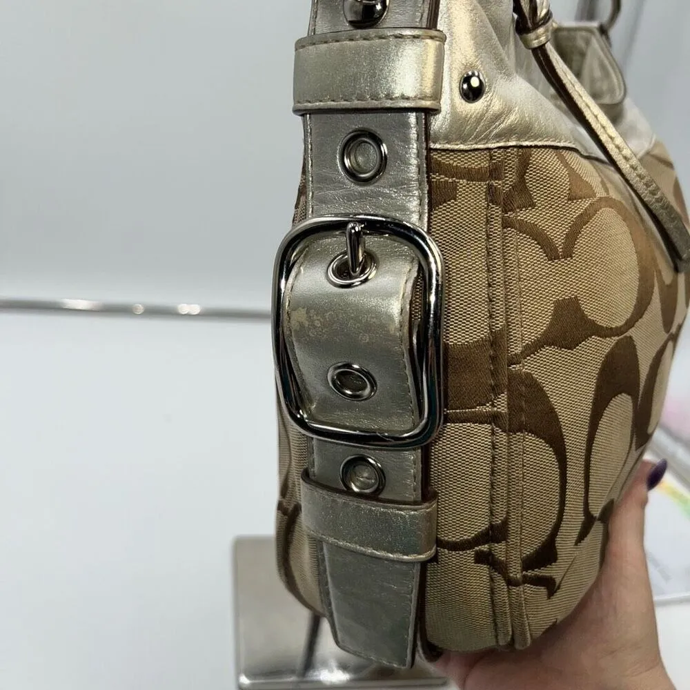 COACH Signature ZOE HOBO Khaki/metallic Jacquard Leather Bag - Image 4