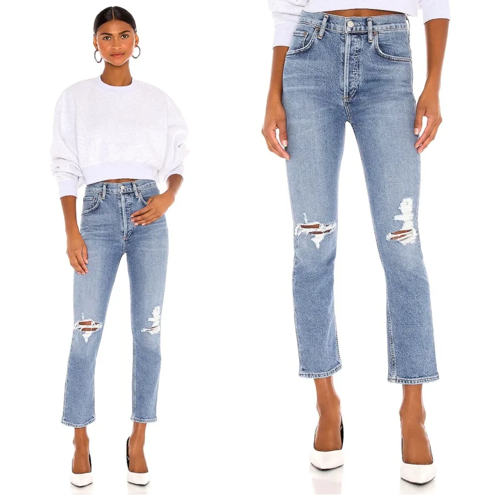 AGOLDE • Riley High Rise Straight Jean in Whiplash ankle distressed button fly - Image 12