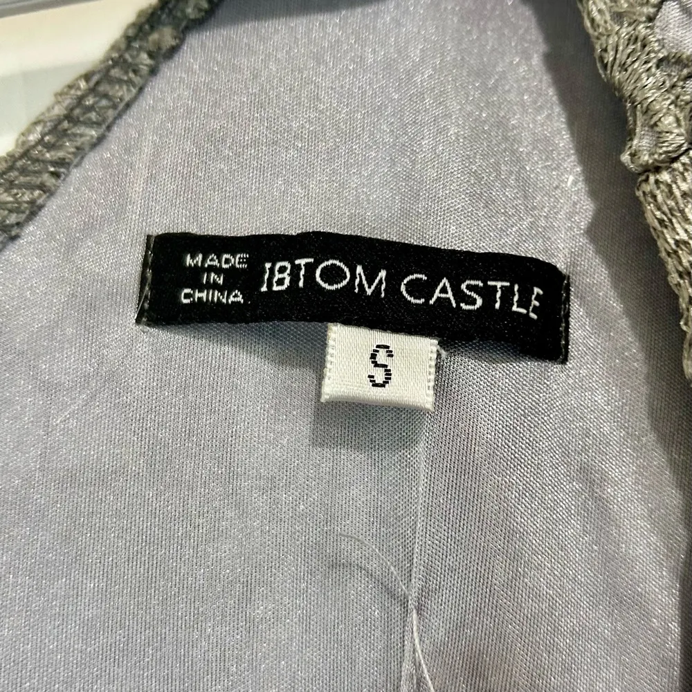 IBTOM Castle Women’s Sleeveless Embroidered Tulle Floor Length Gown Grey S FLAW Gray - Image 4