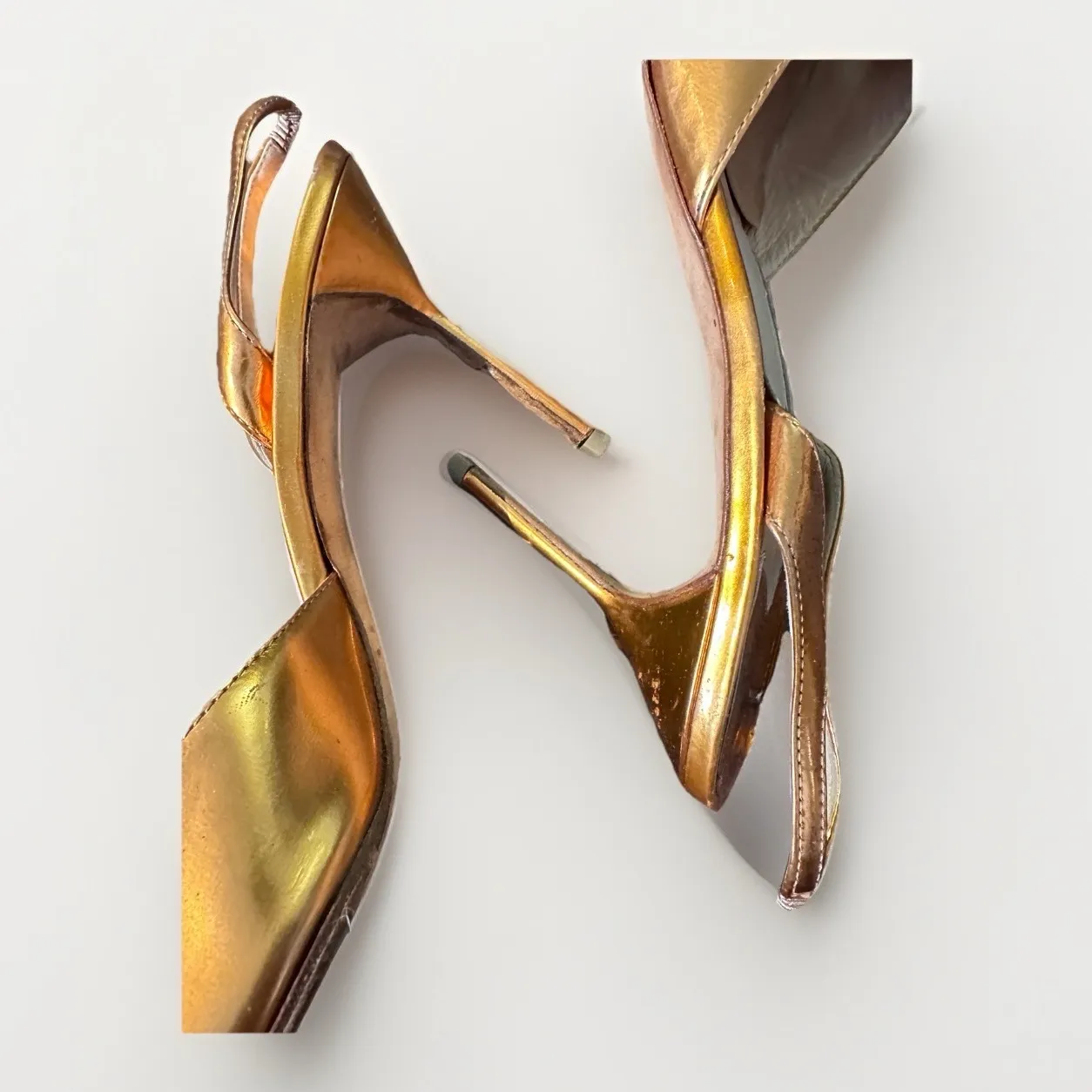 Manolo Blahnik 'Discos' Peep Toe Pump ( 40 -US 10) Metallic Gold Slingback Heels - Image 11