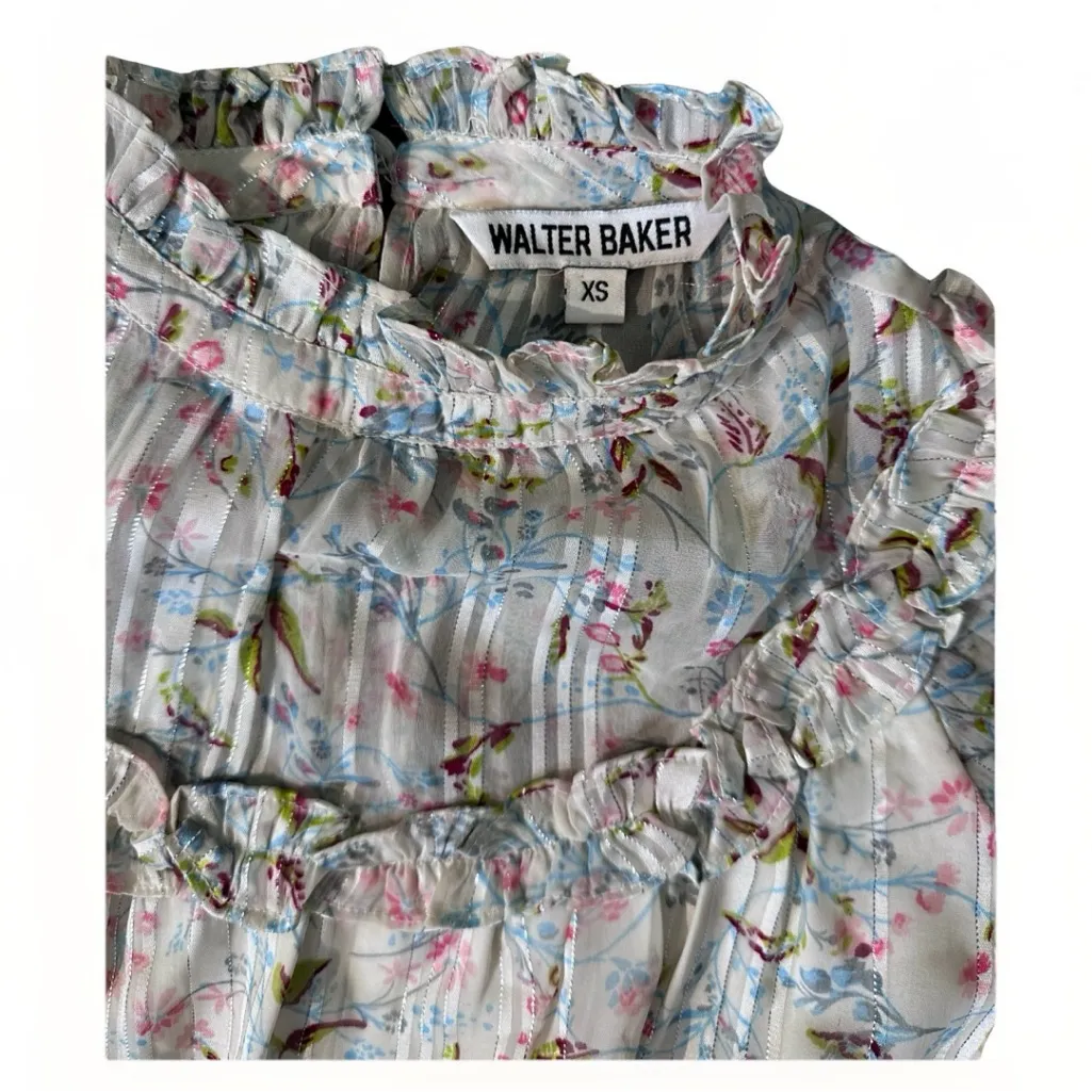 WALTER BAKER Betsy Floral-Print Metallic Burnout Georgette Mini Dress Size XS - Image 11