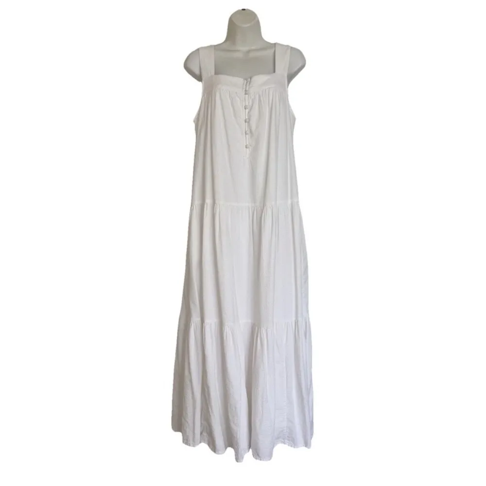 Faherty Marina Seersucker Midi Dress CS White Sleeveless Organic WDU2368 Boho XS - Image 3