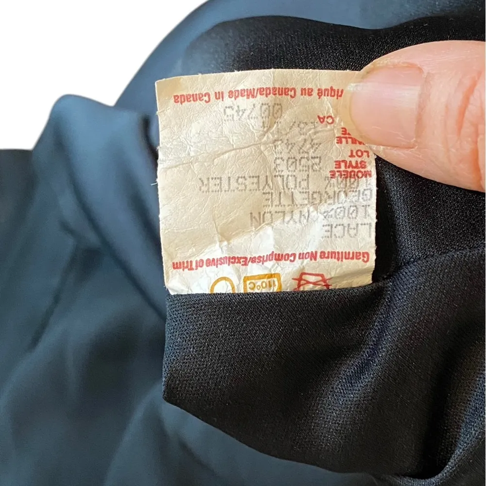 Vintage 90s black lace Chiffon sheer overlay babydoll dress Grunge Emo LBD Goth Size M - Image 8