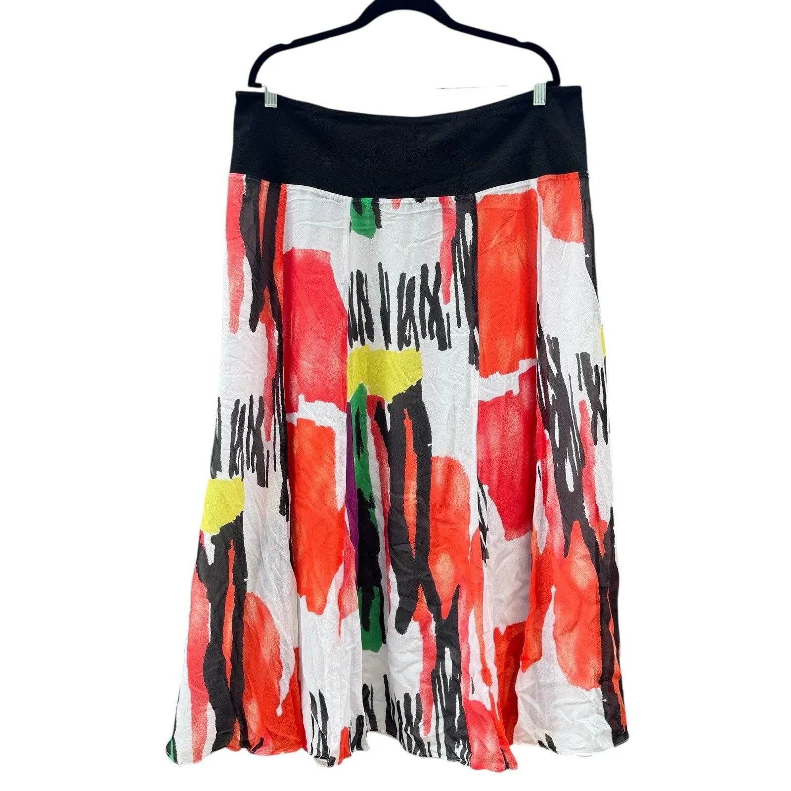 Jones New York 100% Silk Midi Skirt Size 1X Abstract Art To Wear Colorful Fairy - Image 3