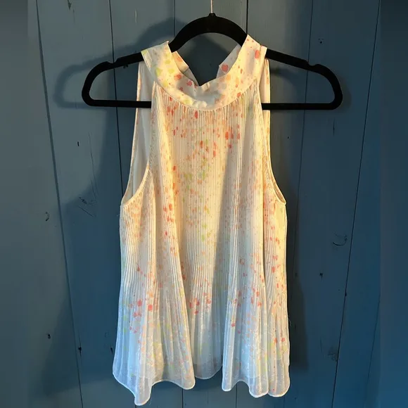 1 State Sleeveless Mock Neck/Back Tie Blouse | Size Small Orange - Image 2