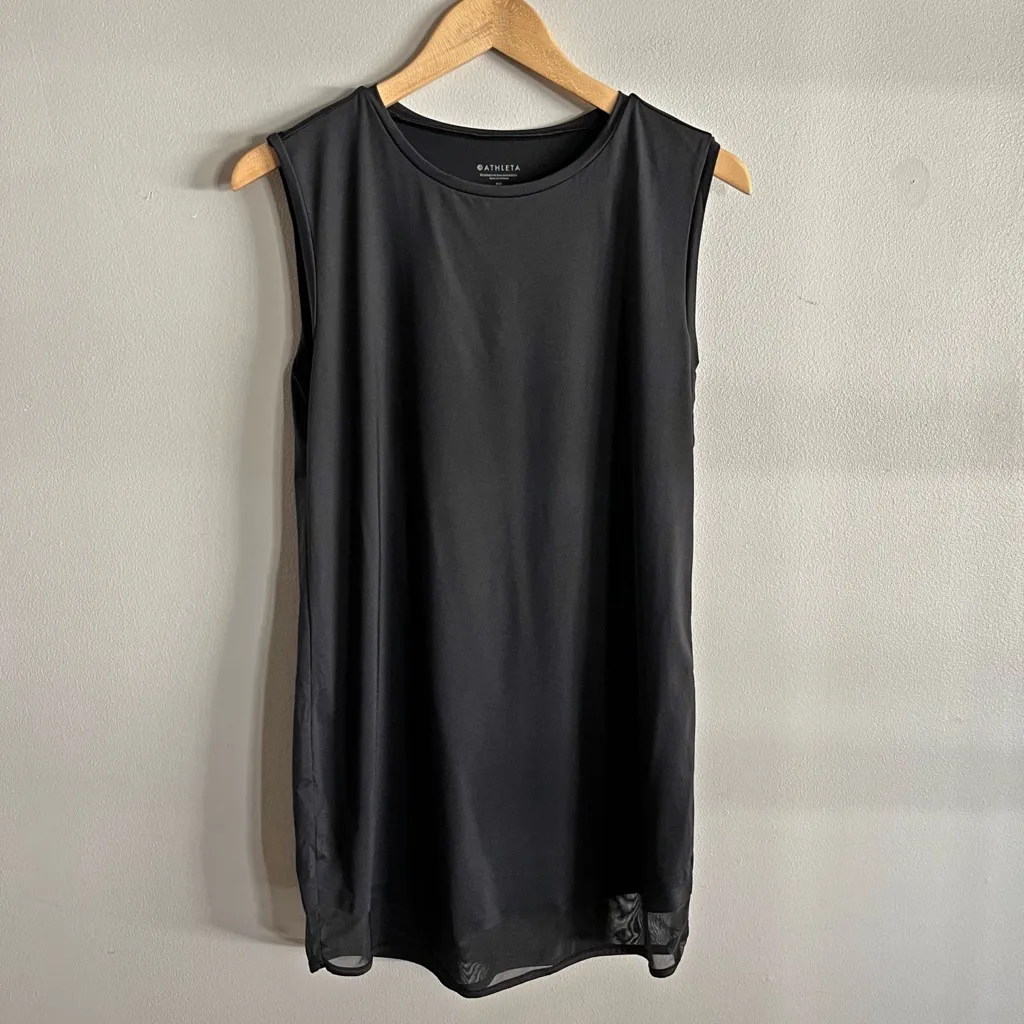 Athleta Longline Tank Top Black Mesh Trim Tunic mini dress Activewear Size SP - Image 11