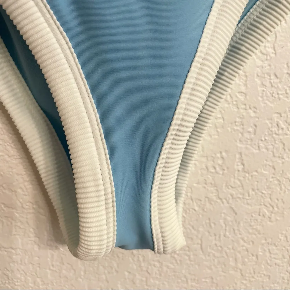 Aerie Womens Swim Bikini Bottoms Blue White High Waisted Cheeky Size Small - Image 6