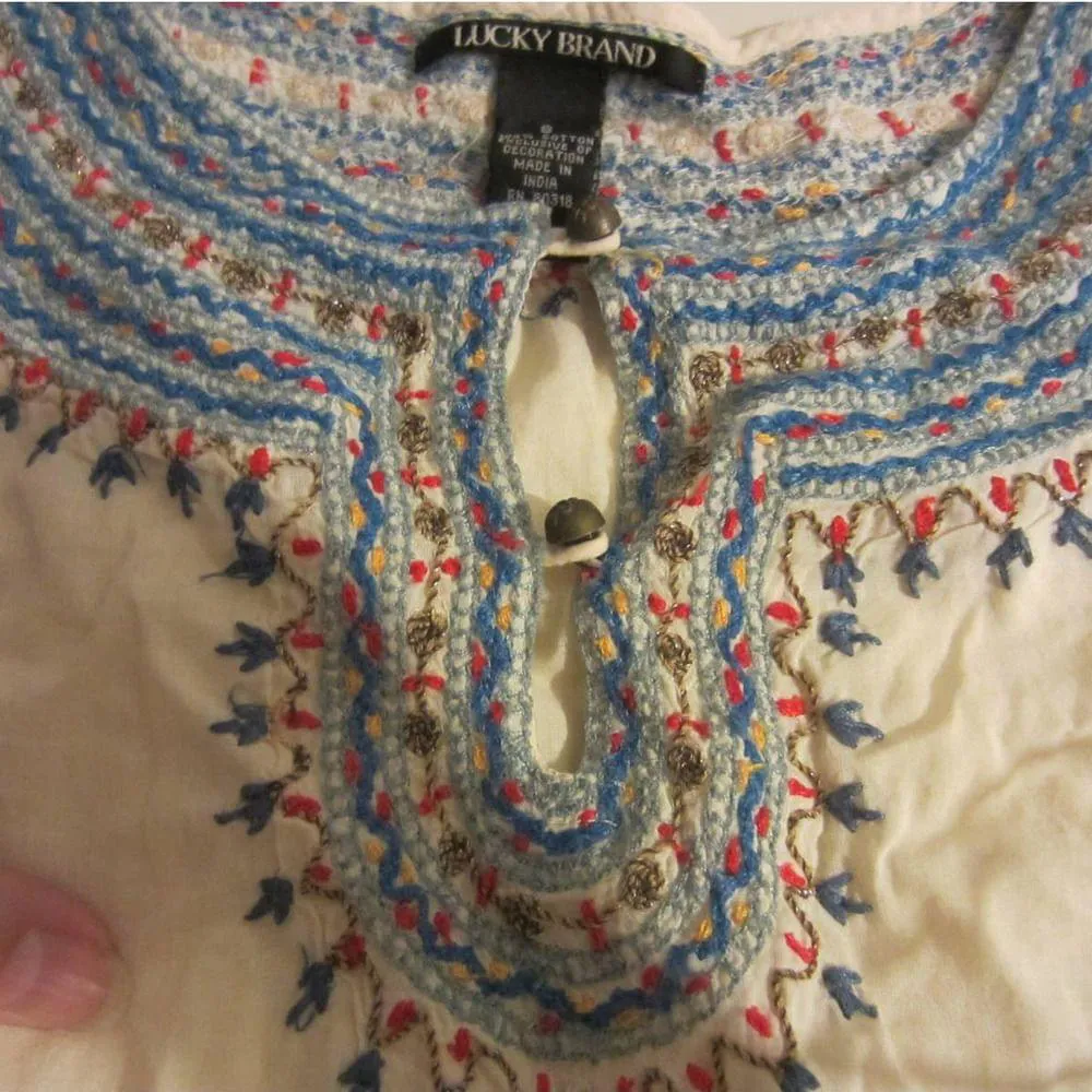 Lucky Brand Peasant Boho Embroidered Tunic Top Small - Image 4