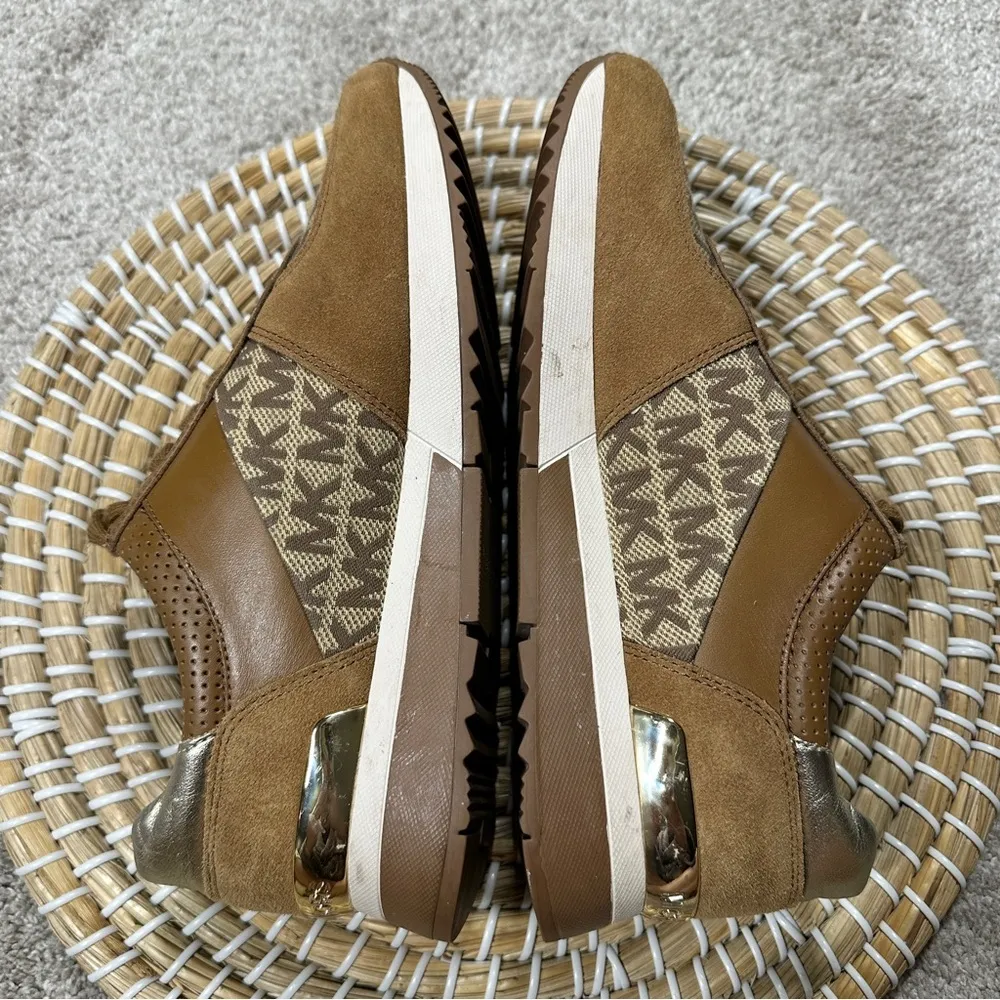 Michael Michael Kors Monique Monogram Trainer Shoes Sneakers Lace-Up in Tan 7 - Image 6