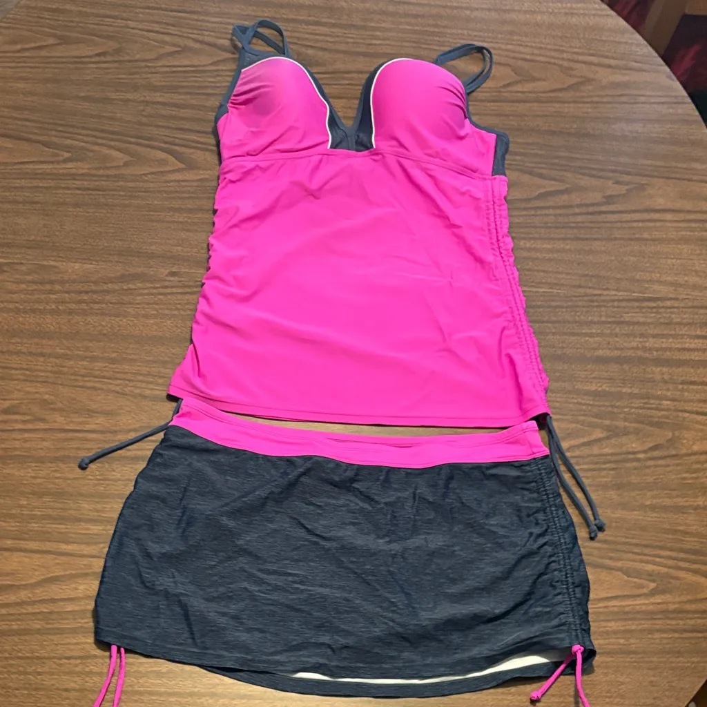 Free Country XL 16 Mini Ribbed Double-Strap Tankini And Swim Shorts Bathing Suit - Image 2