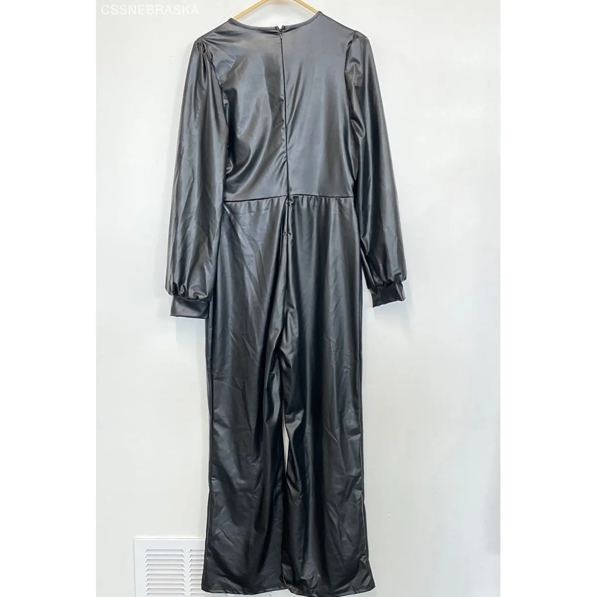 Yozy Black Faux‎ Leather jumpsuit - Image 4