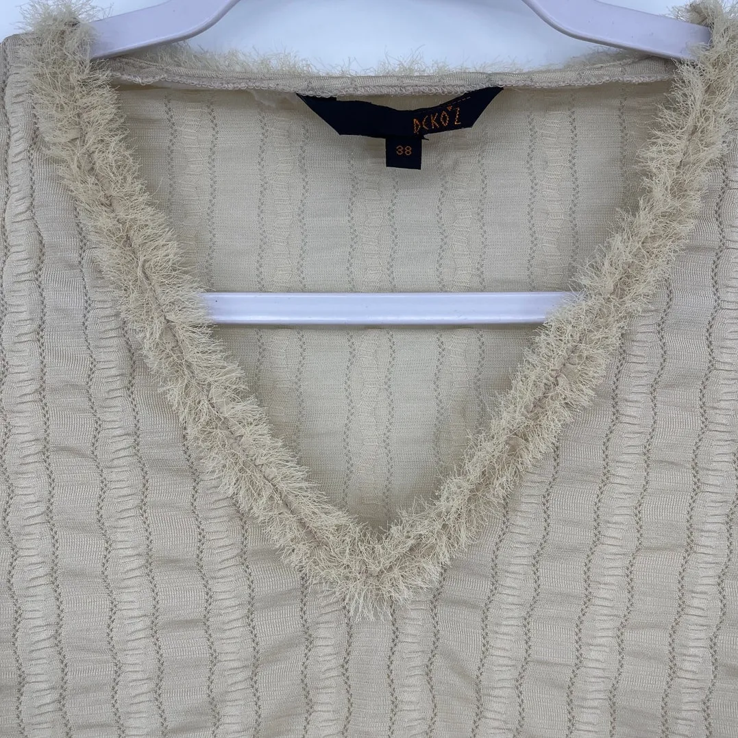 Y2K DekoZ Fur Trim Womens Top Sz 2 Preppy V - Image 2