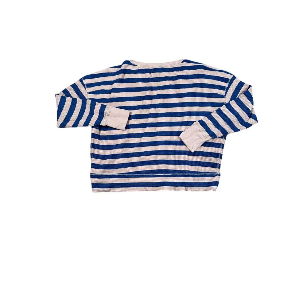 OFFLINE by Aerie Striped Waffle Knit Crop Top Long‎ Sleeve Navy Pink Casual M/M Blue Size M - Image 3