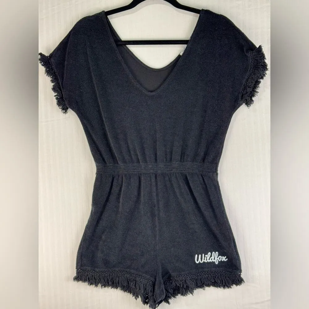 WildFox Terry Cloth Jumpsuit Swim Coverup Fringe Hem Size Medium Boho Western - Image 3