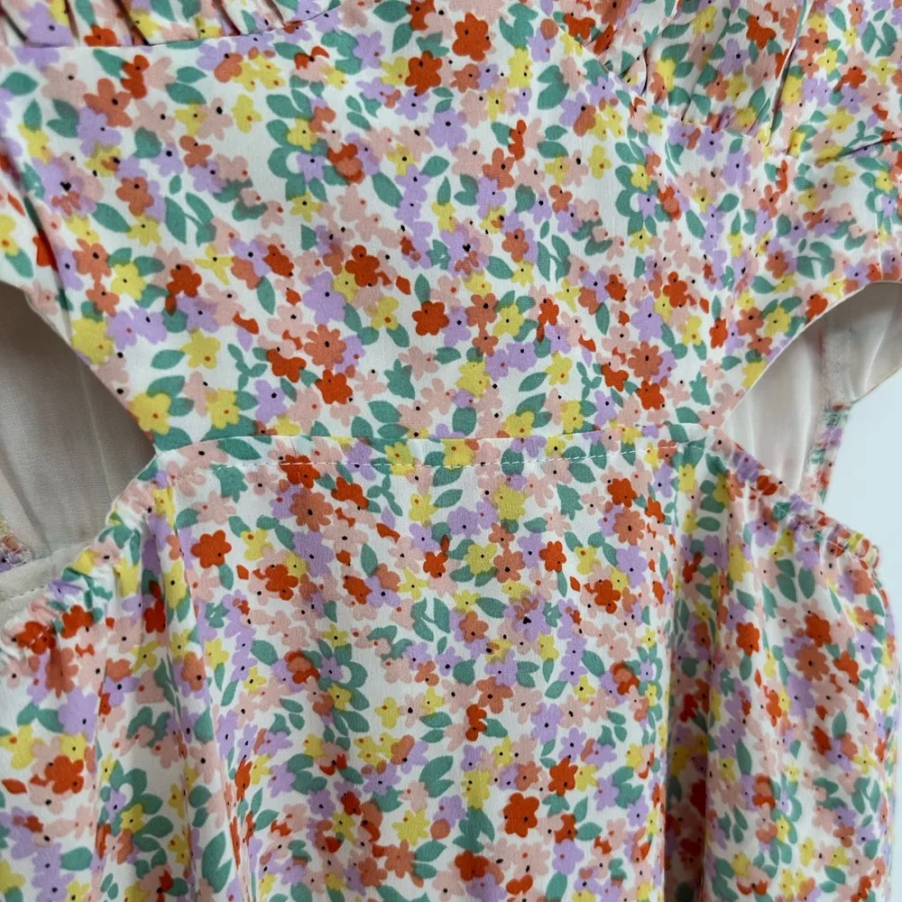 Shareen Collections Floral Print Side Cutout Mini Dress size AU 12/US 8 Spring Purple - Image 5