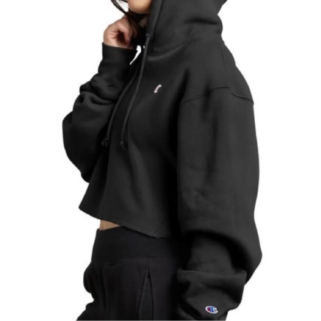 CHAMPION Reverse Weave Cropped Hoodie Black Small - Image 3